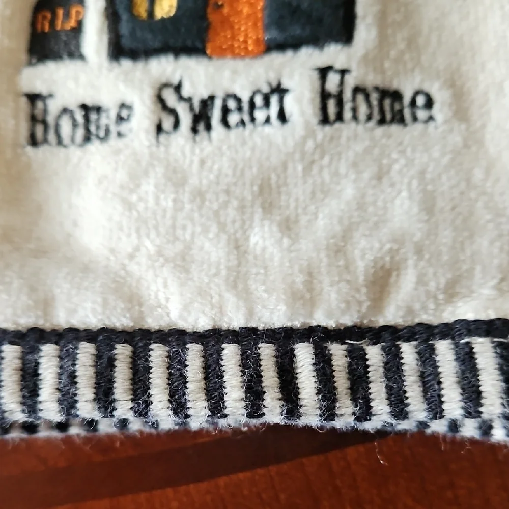 Two Spooky Hand Towels - Black and Orange Spider and Haunted House Motifs